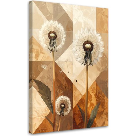 Stampe su Tela, Fiori di tarassaco decorativi in una composizione geometrica nei toni del beige e del marrone. - 20x30 (1/2)