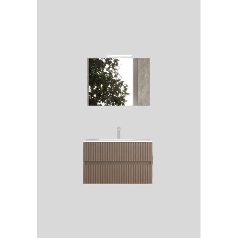 Mobile da Bagno Sospeso con Lavabo 100 cm e Specchio Urano Light Tortora (1/4)