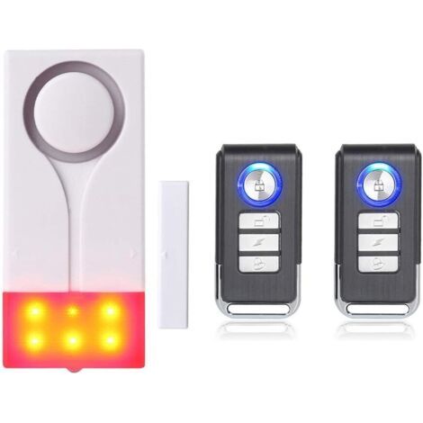 Alarme pour Porte et Fenêtre - Alarme Antivol sans Fil avec Un Son Puissant de 105 DB et Une Lumière Vive, Facile à Installer (Comprend 1 Alarme et 2 Télécommande)