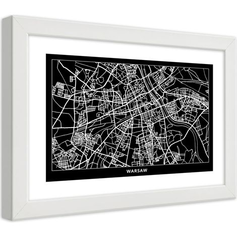 Quadro con cornice, Carta della città di Varsavia - 90x60 (1/5)