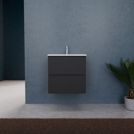 Inda - Mobile bagno L.60 con lavabo opaco / Nero opaco 2 cassetti