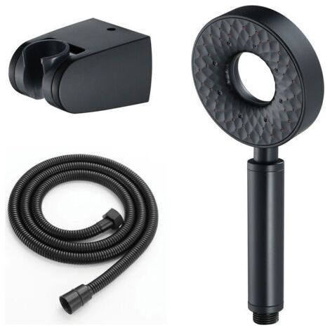 BARKBUSTERS Douche haute pression, ceinture de douche à main ronde en ABS, flexible de douche en acier inoxydable 1.5M, douchette à main 3 fonctions avec support, noir (1/4)