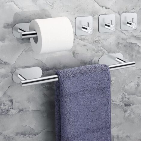 NALOOKAMIC Porte-Serviettes Salle de Bain 40cm JiGiU Kit de Porte-Serviettes de Bain Auto-Adhésif en Acier Inoxydable 304+Porte-Papier Toilette+3 Crochets de Serviette Set de Barres Porte-Serviettes-