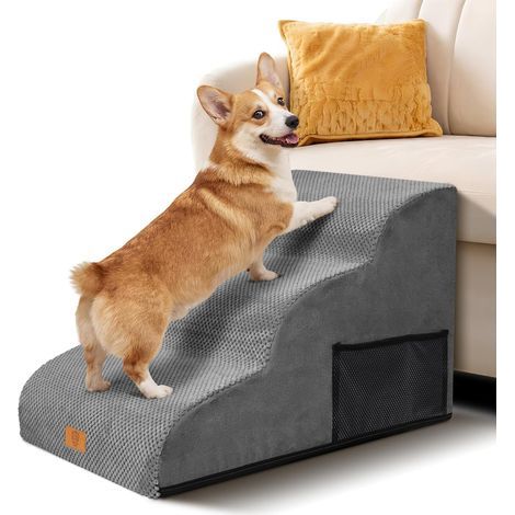 Hundetreppe mit 3 Stufen, hochdichtem Schaumstoff, rutschfester Oberfläche, für Welpen, Katzen und ältere Haustiere (1/5)