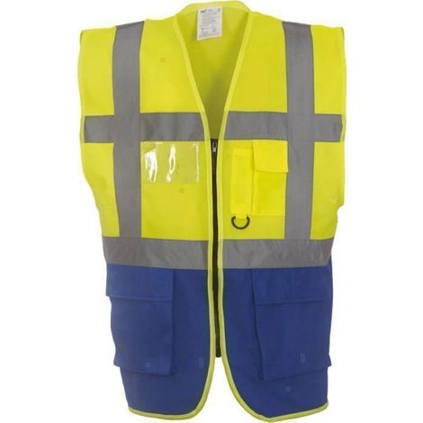 Gilet Haute Visibilité - Bandes Réfléchissantes 5 cm - Norme EN ISO 20471 Catégorie 1 - Bleu Royal Jaune - Taille Unique (1/4)