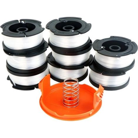 Kit de 10 pièces pour fil de coupe-bordures - Comprend 8 bobines + 1 capuchon de bobine + 1 ressort - Pour coupe-bordures BLACK DECKER AF-100 - Diamètre du fil : 1,65 mm - Longueur : 9,144 m (1/5)