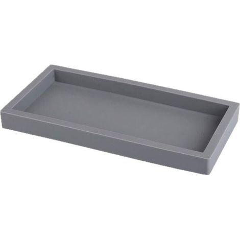 Plateau de rangement pour salle de bain – plateau rectangulaire – aucune installation requise – silicone – gris