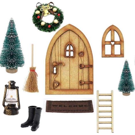 Puppenhaus im Maßstab 1:12, Weihnachtsset mit Wichteltür, Wichtelhausdekoration