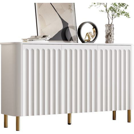 CHICFURN Buffet 135x36x78 cm MDF blanc 3 portes sans poignées, salon, rangement gain de place (1/5)