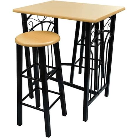 vidaXL Set mesa de desayuno/comedor madera marrón con acero negro (1/2)