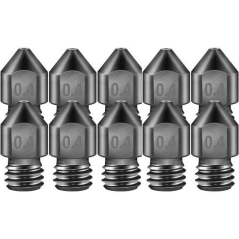 10 ugelli estrusori MK8 per stampanti 3D. Ugelli in acciaio temprato ad alta temperatura, diametro 0,4 mm, compatibili con Makerbot, Creality CR-10, Ender 3 e Prusa i3.