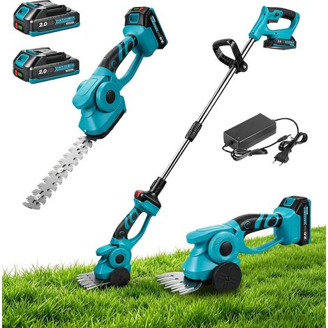 Cordless Lawn Shear Cutter with Battery Telescopic Hedge Trimmer, 2 Batteries 2000 mAh, SK5 Blades 13/22 cm, for Lawn Edges and Shrubs, Ideal for Small Gardens (1/5)