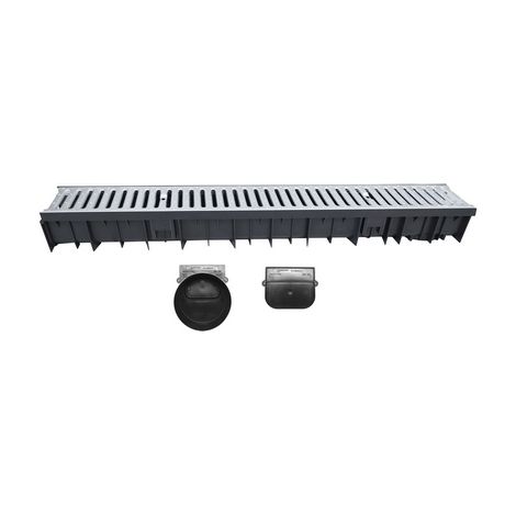 CANALE WAVEDRAIN CON GRIGLIA ACCIAIO ZINCATO + TESTATA E SCARICO D.110- 1000 mm- DH- pezzi 1 (1/2)