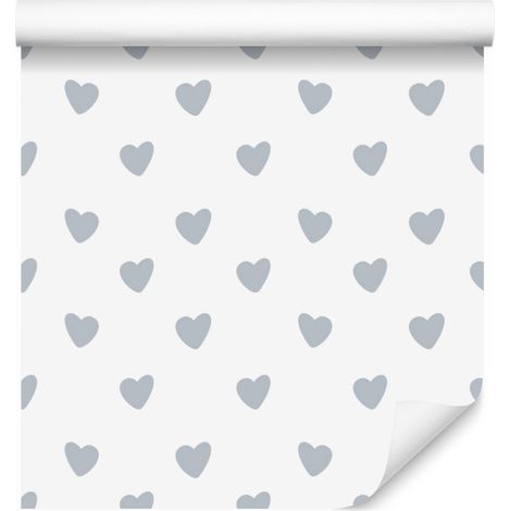 Carta da parati con cuori bianchi e grigio chiaro 50x1000 cm (1/5)