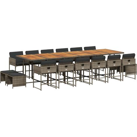 Maison Exclusive - 17-tlg. Garten-Essgruppe mit Kissen Grau Poly