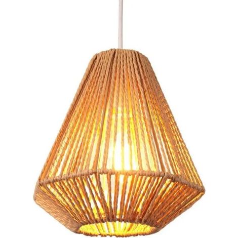 Lustre Suspension Industriel,E27 Lampe de Plafond en Rotin et Métal Abat-jour Design Géométrie Lampe Rétro pour Salon Chambre (1/5)