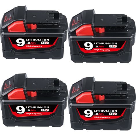 4Packs 18V Pour Milwaukee M18 Batterie M18B6 XC 9.0Ah Li-Ion 48-11-1860 48-11-1852 (1/5)