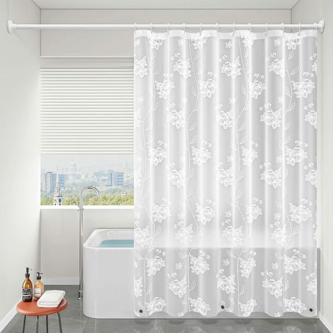 Rideau de douche  120 x 200 cm, Rideau de douche blanc fleurs transparent imperméable anti-moisissure avec anneaux pour rideau de douche (1/5)