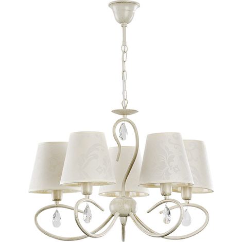 Alfa BALI Classic White Crystal Chandelier 5-Light Ceiling Pendant, Metal, E14 Socket, 50cm Diameter x 70cm Height, Dimmable with Compatible Bulbs, Living Room (1/3)