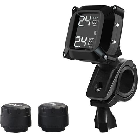 KZQ Motorcycle TPMS Moto Système de Surveillance de la Pression des pneus avec 2 capteurs externes Écran LCD Système d\'alarme de Voiture Anti-Off et étanche à l\'eau