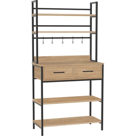 Étagère de cuisine avec tiroirs et étagères en bois,Meuble d'appoint avec crochets - Longueur 81 x Hauteur 169 x Profondeur 38 cm (1/3)