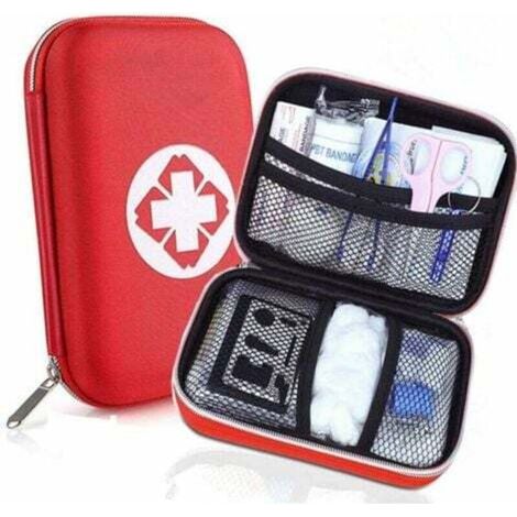 Trousse de premiers secours, mini-boîte médicale, complète pour voiture, voyage, bureau, randonnée, sport, maison et entreprise (rouge)