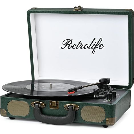 Platine Vinyle 3 Vitesses 33/45/78 TR/Min Bluetooth Valise Portable Tourne-Disque à Courroie avec Haut-Parleurs Intégrés Sortie Ligne RCA Vintage Turntable (1/5)