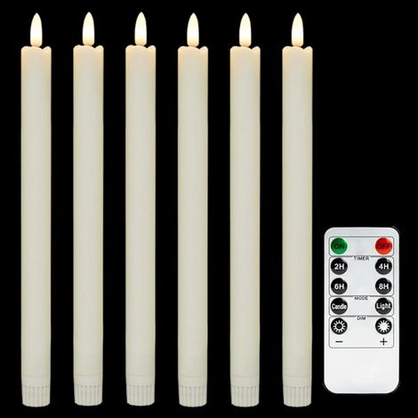 Sei luci LED a batteria con telecomando e timer, a luce bianca calda intermittente, realizzate in vera cera.