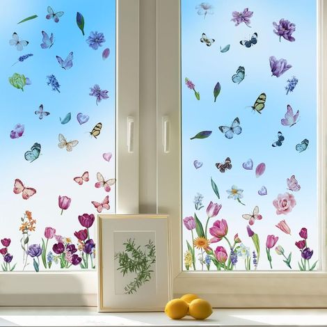 (20x30 cm) 9 Pièces Stickers Fenêtre Fleurs Stickers Fenêtre Printemps Autocollants de Décoration pour fenêtre Sticker Fleurs Anti Collision pour Salon Chambre Vitres (1/5)