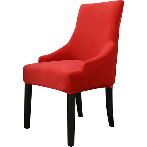 Funda de terciopelo para silla, extraíble y lavable, suave y protectora para silla de comedor, color rojo. (1/5)