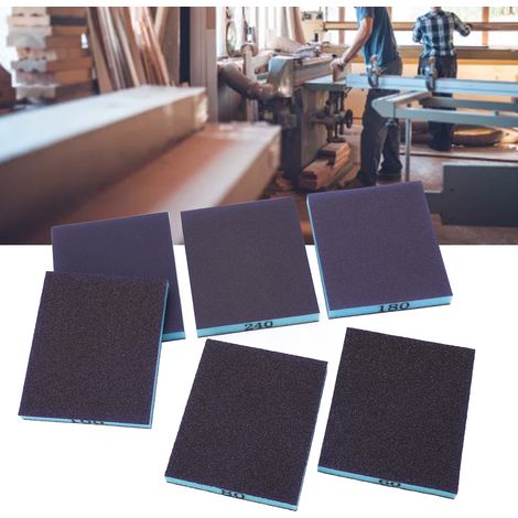 Blocs de ponçage double face carrés, papier de verre grain 60-320, pour le décapage de la rouille du métal et le polissage du bois. Utilisation à sec et à l'eau. (1/5)