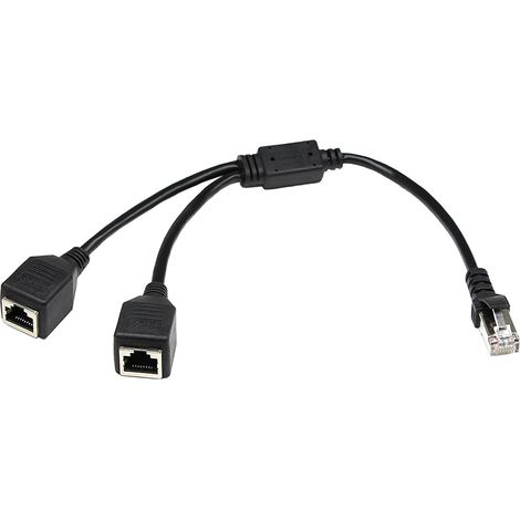 RJ45-Netzwerkkabel – 1 auf 2 Buchsen (Y-Stecker) – Ethernet-Verbindungsteilung – Schwarz – 2,5 m (1/5)