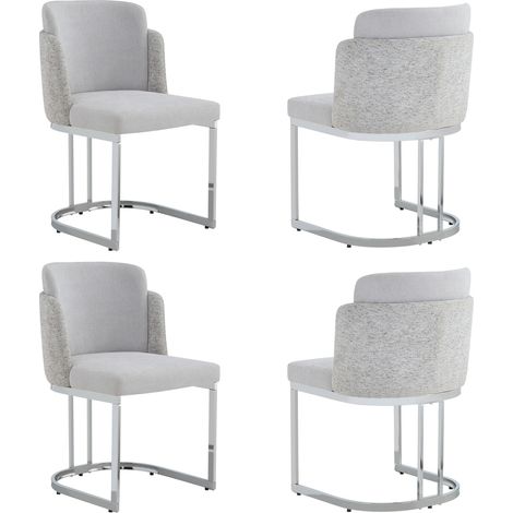 4 sillas de comedor de chenilla, gris claro y plata, estilo moderno, patas metálicas galvanizadas (1/5)