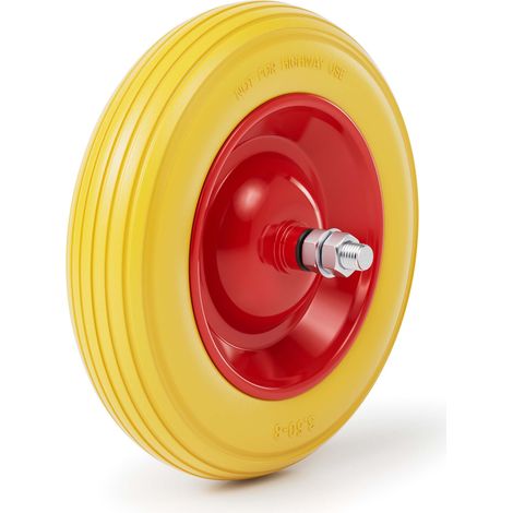 Wiltec Pneu de brouette 3.50-8 – Roue et Pneumatique en PU – Jusqu’à 130 kg – avec Jante en acier et axe – Bandage pour Diable, Chariot, Charrette