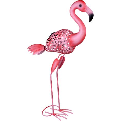 Solar Gartenskulptur für Außen Terrassen Gartendeko Figur Skulptur Akku im Flamingo Design, Metall pink, 1x LED, LxBxH 34x16x74 cm
