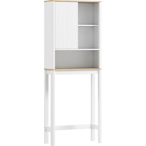Meuble de rangement WC porte cannelée compartiments étagère réglable blanc 65x25x170cm