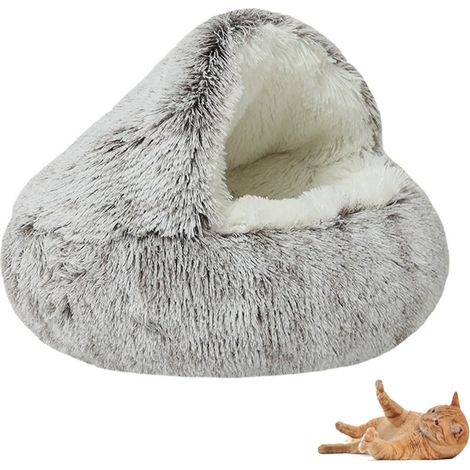 Nid d'hiver chaud en forme de coquillage pour chat, lit pour chat semi-entouré, niche fermée pour chien (1/5)