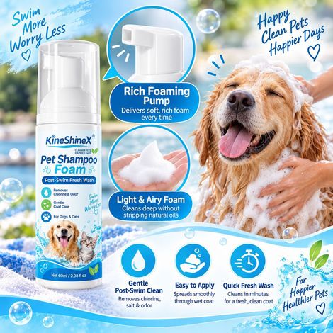 KineShineX Pet After-Swimming Schaumshampoo - Reinigt, entfernt Chlor und Gerüche nach dem Schwimmen, geeignet für Katzen und Hunde, sanft. (1/4)