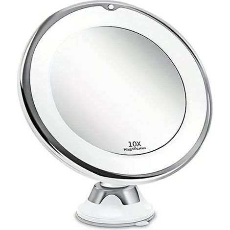 Miroir de maquillage LED grossissant 10X avec ventouse, éclairage réglable à 360°, miroir de rasage sans fil, 3 piles AAA incluses (1/5)