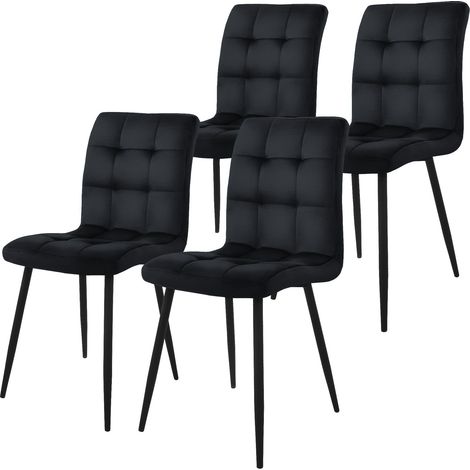 ML-Design Set de 4x Sillas de Comedor con Respaldo Asiento Ergonómico Acolchado Tapizado de Terciopelo Negro con Patas de Metal Sillón de Diseño Moderno para Mesa de Salón, Escritorio o Cocina (1/5)