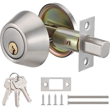 Argent Serrure à Pêne Dormant à Double Clé, Bouton de Porte avec Serrure et Clés, Boule Ronde Serrure de Porte, Pêne Dormant Cylindrique Réglable pour Chambre à Coucher, Salle de Bain (1/5)
