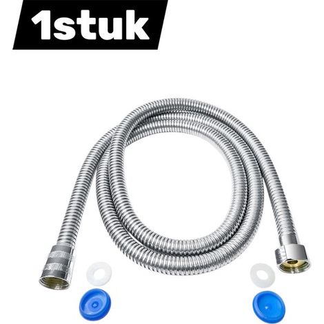 pièce - Raccord de flexible de douche - Flexible de douche pour chaudière de salle de bain - Convient pour tuyau de pulvérisation de flexible de douche en acier inoxydable - 2 mètres - Argent (1/5)