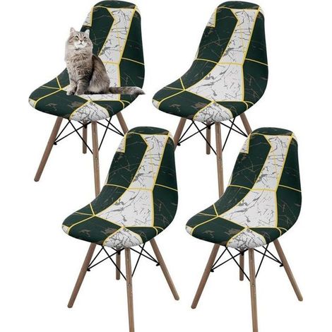 4 pcs housse de chaise scandinave extensible pour salle à manger - motif de marbre géométrique vert et blanc (1/4)