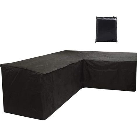 Telo copridivano angolare da giardino, copertura per mobili da giardino a forma di L, copertura per divano da esterno in tessuto Oxford impermeabile, resistente ai raggi UV, nero, 192x260 cm