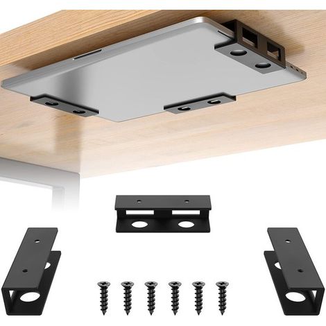 Soporte para portátil de 3 piezas para debajo del escritorio con panel de fieltro resistente a los arañazos y estante de almacenamiento duradero. (1/5)