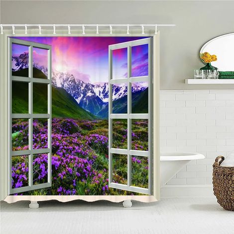 Rideau de douche imprimé 3D motif forêt, 180 x 200 cm, imperméable et lavable, avec crochets, L 90 x H 180 cm