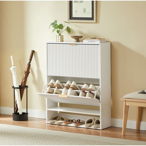 Meuble à chaussures 80 x 24 x 102 cm, étagères réglables, anti-basculement, blanc OKMYHOME (1/5)