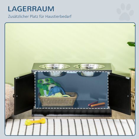 Distributeur surélevé avec 2 gamelles en acier inoxydable et 44 L de rangement, portes magnétiques, pour grands chiens, noir (1/5)