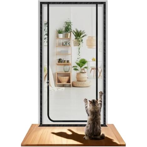 Moustiquaire pour chat, résistante aux griffures, avec fermeture éclair bilatérale, 80 cm x 200 cm, idéale pour le salon, la chambre, la cuisine et le balcon. (1/5)