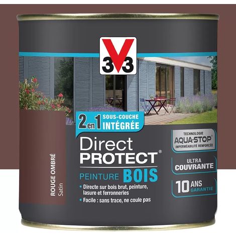V33 – Peinture bois extérieur satinée 0,5 L – Rouge ombré – Protection durable contre humidité et UV – Application directe sur bois brut (1/3)